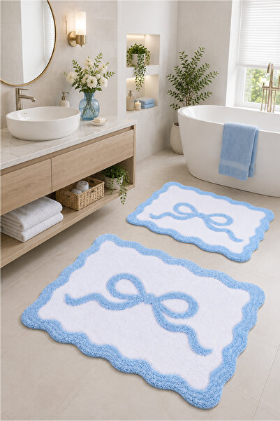 PINKIE HOME Digital Printing Non-Slip Overlocked Washable Double Bath Mat Bat...