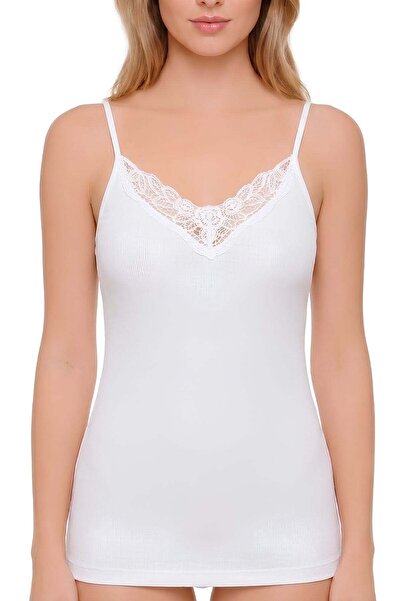 YILDIZ Ribana Laced Strap Women's Undershirt White 100% Cotton 3-Pack