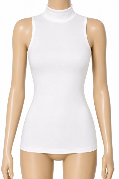 YILDIZ Lycra Zero Sleeve Half Turtleneck Women's Undershirt White 3-Pack
