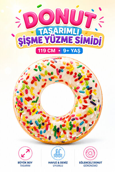 YILDIRIM OYUNCAK Donut Design Inflatable Swimming Ring 119 cm Ages 9+ – Large...