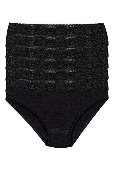 YILDIZ Lycra Waist Lace Women's Bikini Panties Black 6-Pack