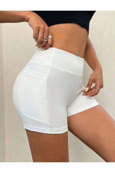 MAROVOAY High Waist Gathering Mini Sports Shorts Leggings with Pockets