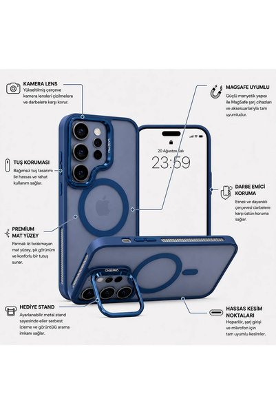 OLEA AKSESUAR Samsung S24 Ultra Compatible Magsafe Lens Protection Case + Metal Stand Featured Phone Back Cover with Gift