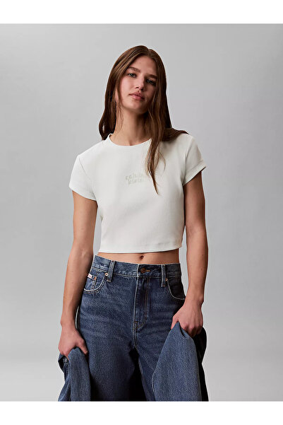Calvin Klein Kadın Normal Kalıp Logo Baskılı Yuvarlak Yakalı Pamuklu Kısa Kol...