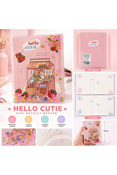 renkli izler atölyesi Kawaii Sevimli Tasarımlı Sıvı Payetli Mini Defter 9x13 ...