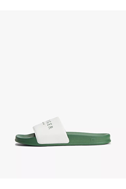 Men's Logo Embossed Comfortable Sole Green Slippers