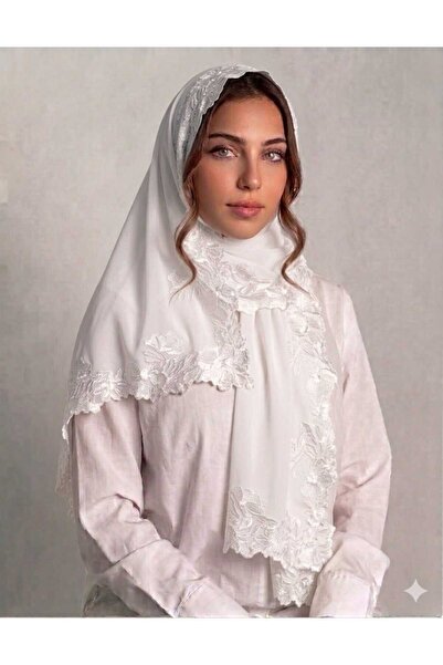 Veil Designer طرحه بوال نطريز الورد علي ثلاث اطراف من الطرحه تطريز يدوي قماش ...