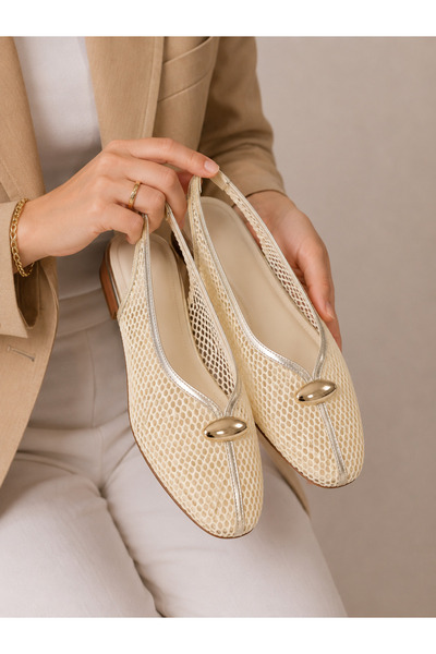 STOCON Alina Gold Aksesuarlı Babet Fileli Slingback Günlük Şık Babet STC1314