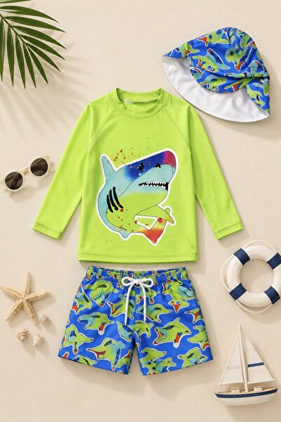 DeKuBaby New Season Character Patterned Children's Swimsuit Set with Sun Prot...