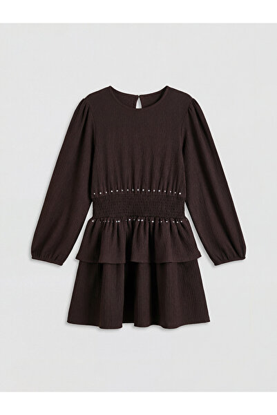 LC Waikiki Crew Neck Ruffled Stone Detailed Girls' Dress