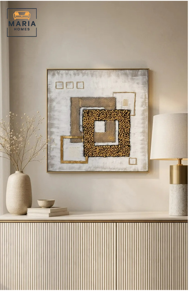 MARIA HOMES Luxury Geometric Abstract Wall Art – Textured Gold Square Design ...