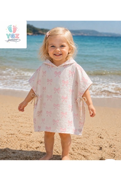 ygz junior Summer Junior 100% Organic Double Layer Muslin Pink Bow Patterned ...