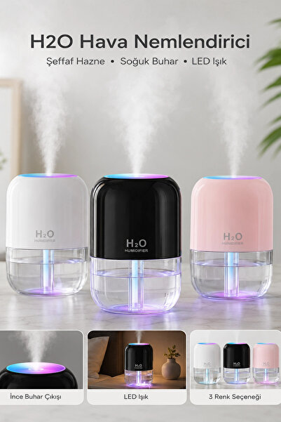 Tilbe Home H2O Model Şeffaf Hazneli Ultrasonik Hava Nemlendirici 200 ml LED Işıklı USB Masaüstü Buhar Makinesi