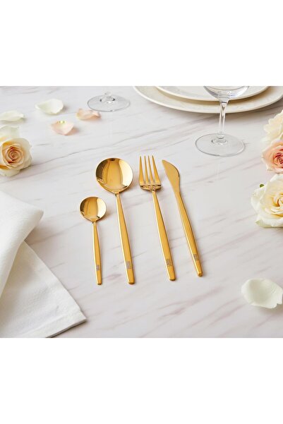 YAH Creation YAH Luxury 24-Piece Golden Stainless Steel Cutlery Set, Spoon Fo...