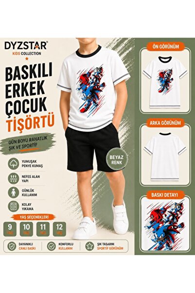 DYZSTAR Printed Boy's T-Shirt White Short Sleeve Combed Cotton Casual T-Shirt...