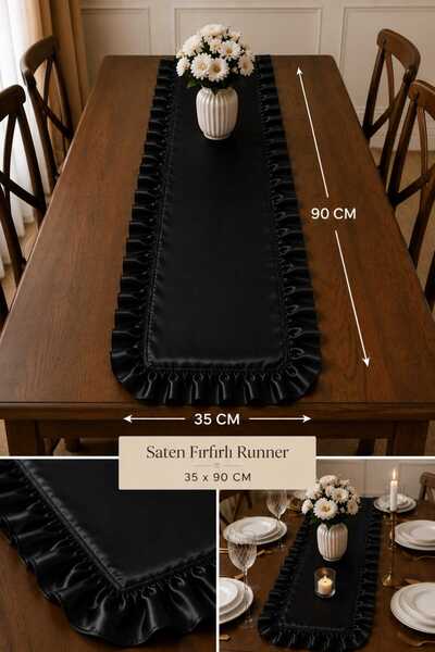 Deko Dekor Ruffled Decorative 35X90 Runner 100% Cotton Satin