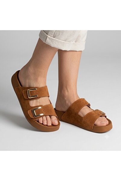 KİNDEP (Pollen) Velcro Very Comfortable Daily Women's Slippers Taba