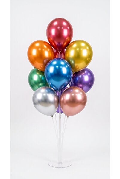 Öz-bal 7-Piece Balloon Stand and 8-Piece Mixed Color Chrome Shiny Balloon Pac...