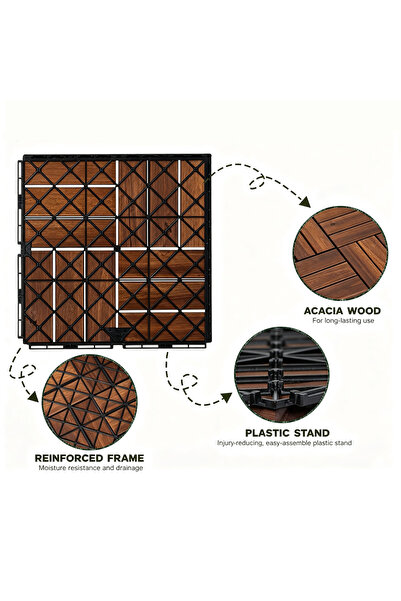 genric FFD 10 Pieces Wooden Interlocking Deck Tiles 31x31cm - Solid Acacia Wood, Waterproof, Indoor Outdoor Use for Patio Balcony Pool
