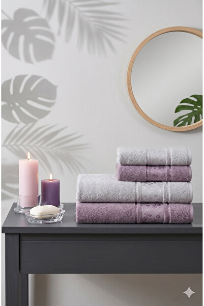 Özdilek Set prosoape Cilemio 4 piese gri-prune 70x150 cm - 50x80 cm
