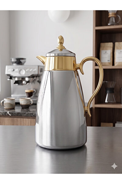 Elista Aura Premium Chrome & Gold Detailed Thermos 1.0 Lt