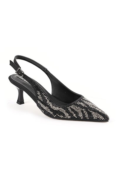 Libero Women's Stone Heeled Shoes Open Back Pointed Toe Stylish Slingback Jur...