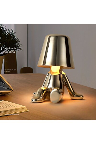 Vivendo Veioza cu touch, Little Golden Man Thinker Lamp, incarcare USB, aurie...