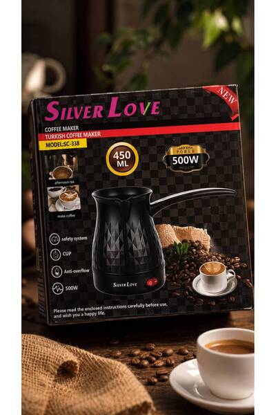 Silver Love Ibric Electric SC-338, 450 ml, 500W, Negru – Pentru Cafea Turceas...