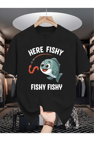 Generic Cute Cartoon Fish Fishing Shortsleeved Tshirt Fashion Trend Printed B...