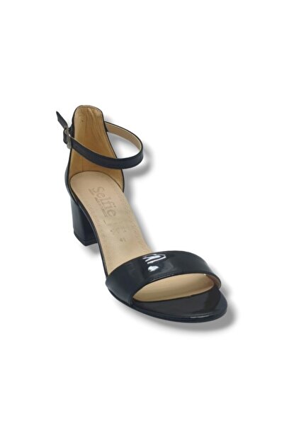 SELFİE 4601-26 Patent Leather Single Strap Medium Heel Large Size Women's San...