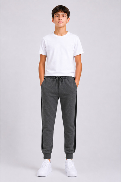 Marco Ferry Boy's Cotton Striped Detailed Sweatpants Smoked-26116