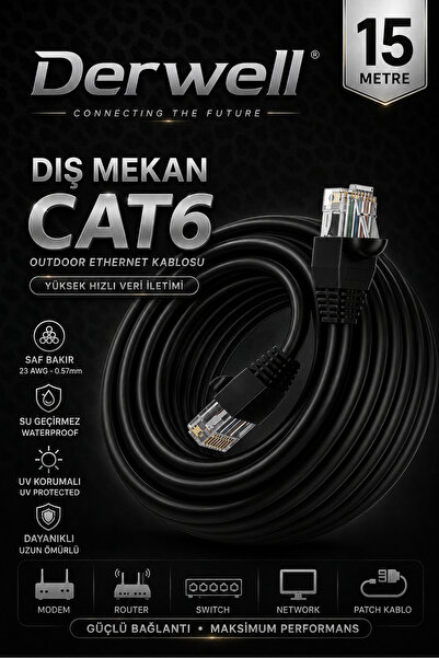 Derwell 15 METRE CAT6 Dış Mekan Outdoor Ethernet Kablosu 23 AWG 0.57mm Kalın ...