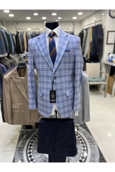 ENRICO MASAROTTI Cotton Combined Men's Suit (Jacket Checked). Pants Black or ...