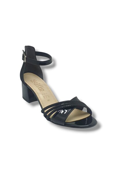 SELFİE 4265-26 Patent Leather Stone Cross Strap Medium Heel Large Size Women'...
