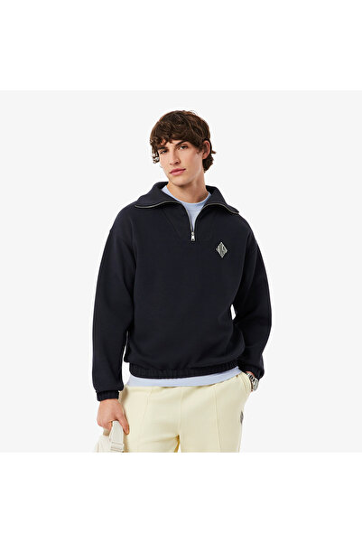 Lacoste Erkek Loose Fit Yarım Fermuarlı Siyah Sweatshirt
