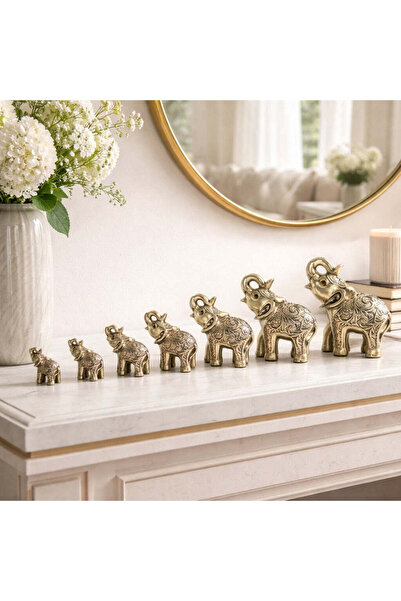 Vivendo Set elefanti decorativi din rasina, 7 piese, Simbol al norocului si p...