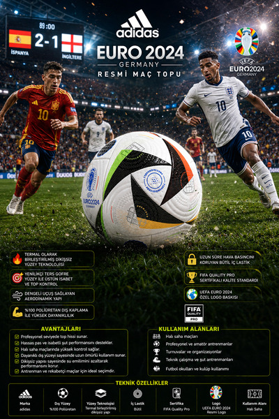 AVESSA Euro 2024 Avrupa Futbol Şampiyonası Resmi Halı Saha Futbol Topu - Sını...
