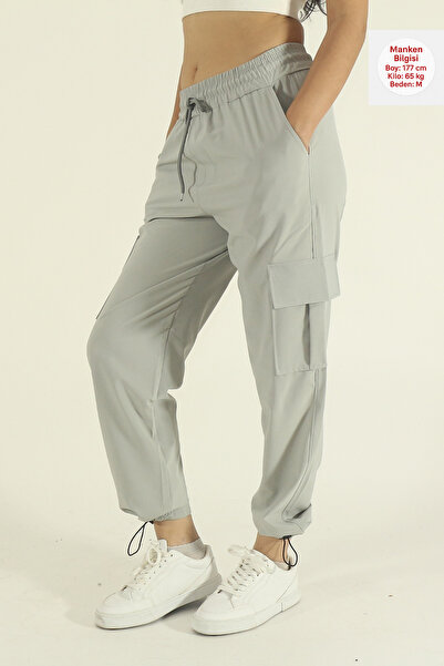 STRAVON Kadın Oversize Paraşüt Kumaş Kargo Cep, Paça Klipsli, Baggy Pantolon
