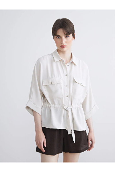 LC Waikiki Beige Dobby Oversize Women's Shirt
