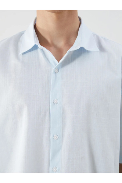 LC Waikiki Blue Comfortable Fit Short Sleeve Poplin Men's Shirt