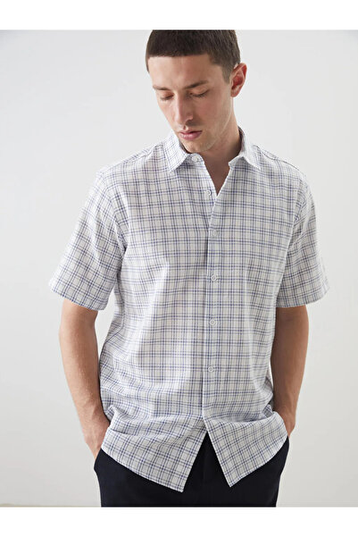 LC Waikiki Blue Regular Fit Short Sleeve Plaid Men's Shirt