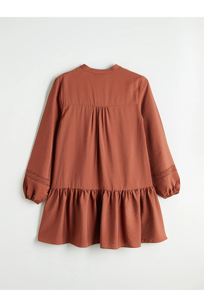 LC Waikiki Brown Scoop Neckline Embroidered A-Line Mini Dress