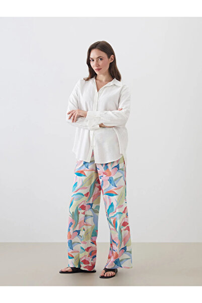 LC Waikiki Women's Patterned Trousers with Mixed Elastic Waist