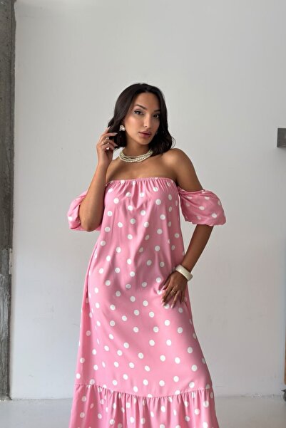 Cistern İstanbul Women's Madonna Collar Polka Dot Dress
