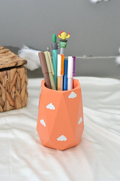 Bi' Dolu Dükkan Cloudy Pastel Orange Pen Holder & Makeup Brush Holder & Deskt...