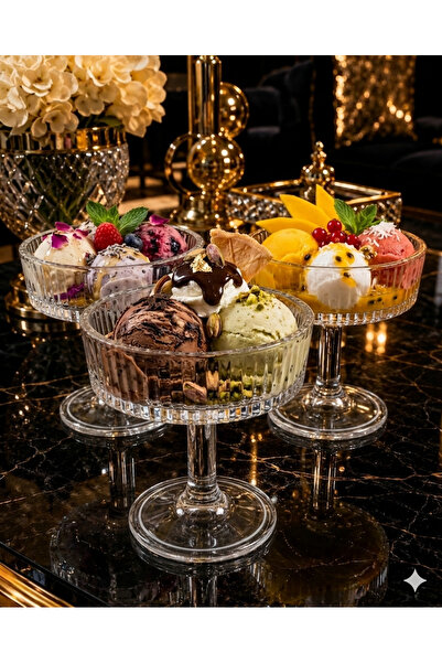 çukurova home Glass Footed Ice Cream Bowl and Dessert Bowl (225 ml) 6 Pieces