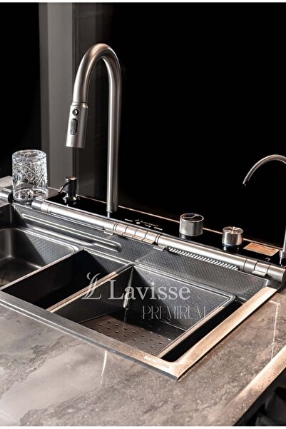 Lavisse Premium Dijital Sıcaklık Göstergeli, Ledli Siyah Akıllı Eviye Seti - ...