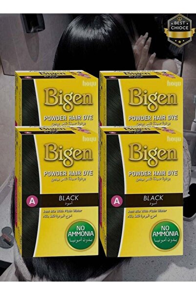 BİGEN 4 Pieces Black Hair Dye Powder Mixed with Regular Water Without Ammonia...