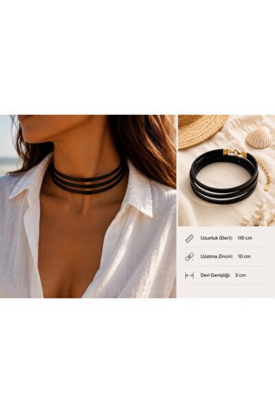 Kutcha Accessories Leather Wrap Necklace with Black Gold Detail
