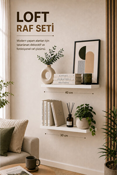 Atlanta Home Loft 2'li Dekoratif Duvar Rafı Seti Ahşap Duvar Rafı Salon Mutfa...